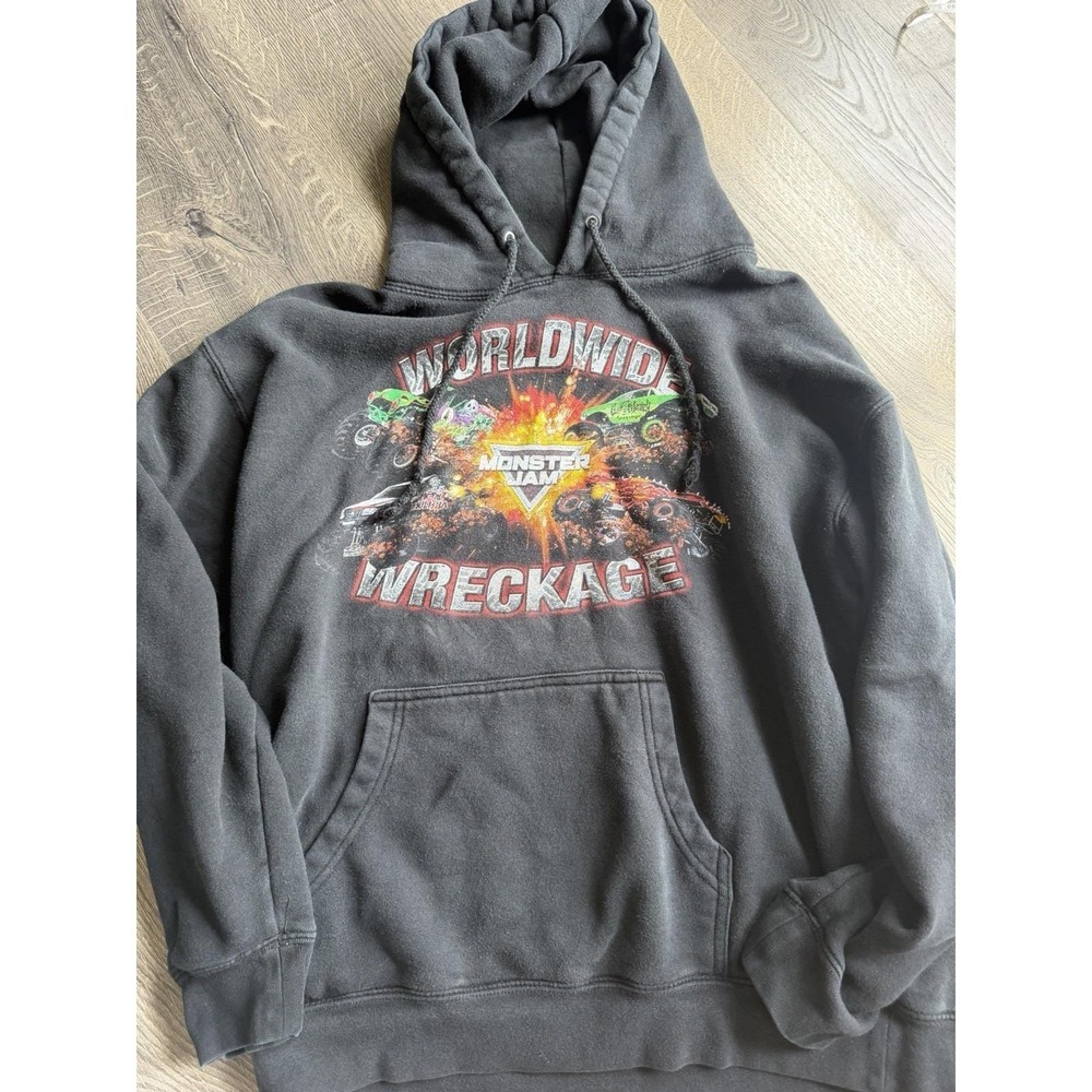 Vintage 2000s Monster Jam Worldwide Wreckage Black Hoodie Men's Large